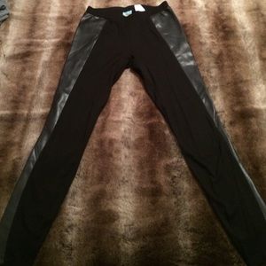 C&C California Black Faux Leather & Ponte Leggings